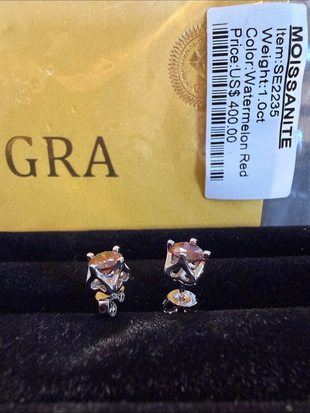 Classic 1ct Round Watermelon Red Moissanite Stud Earrings in Silver Setting